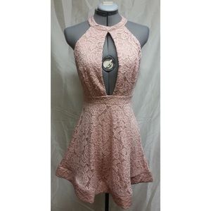 New short pink floral lace dress